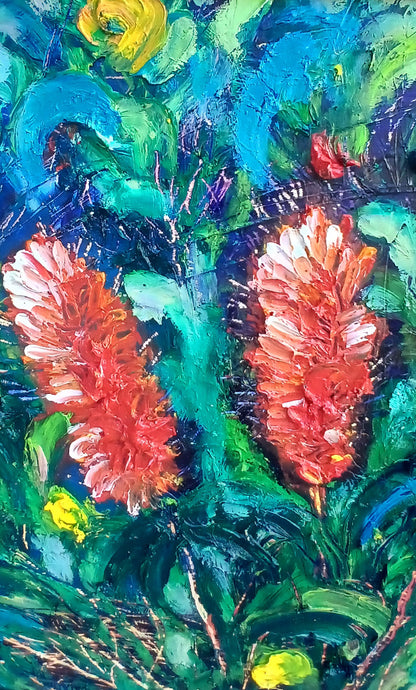 Bottle Brush Flowers-oil on composition board 45.5/60 cm