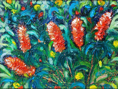 Bottle Brush Flowers-oil on composition board 45.5/60 cm