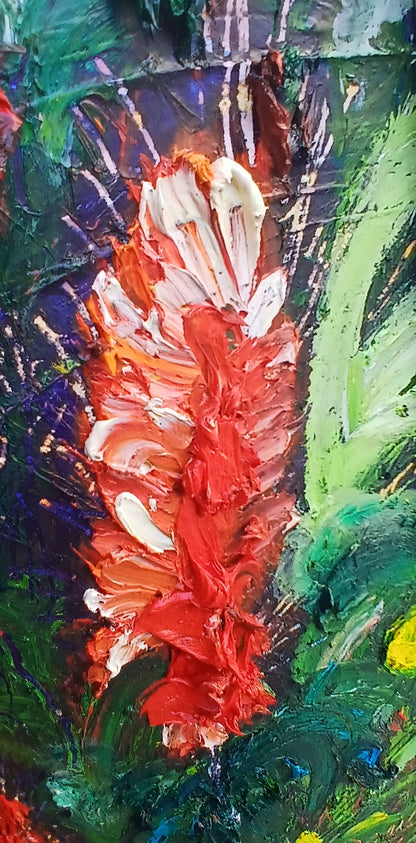 Bottle Brush Flowers-oil on composition board 45.5/60 cm